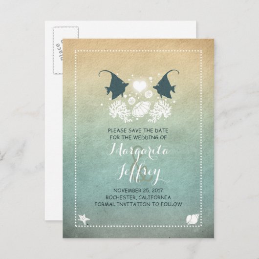 かわいいグラデーションビーチは日付はがきを保存する 案内ポストカード (正面/裏面)