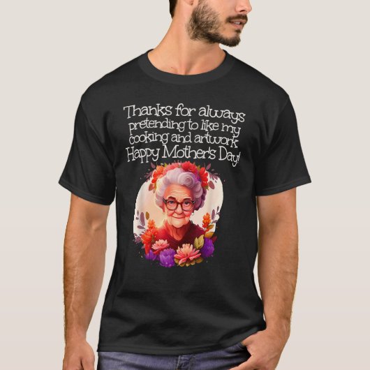 かわいいグラニー顔花と幸せな母D Tシャツ (正面)