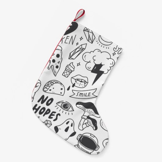 かわいいグラフィティ:ドードルアートセット。 スモールクリスマスストッキング (正面 (吊り時))