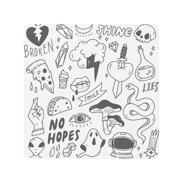 かわいいグラフィティ：ドードルアートセット。 メタルプリント (正面)