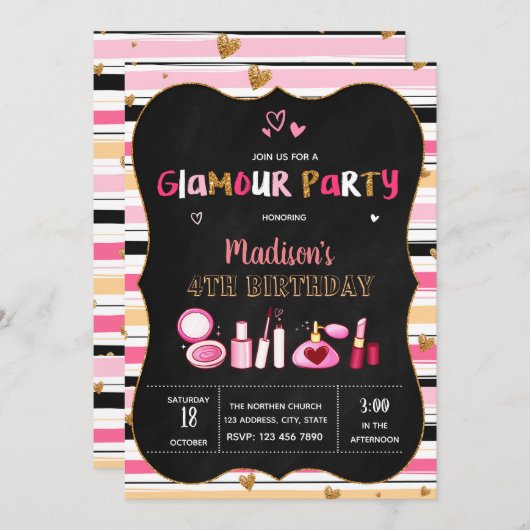 かわいいグラマー誕生日パーティーの招待 招待状 (正面/裏面)