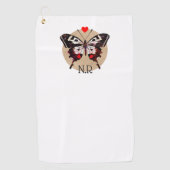 かわいいグランジヴィンテージ蝶とハートモノグラムの ゴルフタオル (正面)