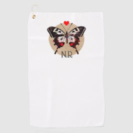 かわいいグランジヴィンテージ蝶とハートモノグラムの ゴルフタオル