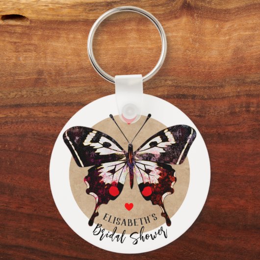 かわいいグランジヴィンテージ蝶とハート名を追加 キーホルダー (正面)