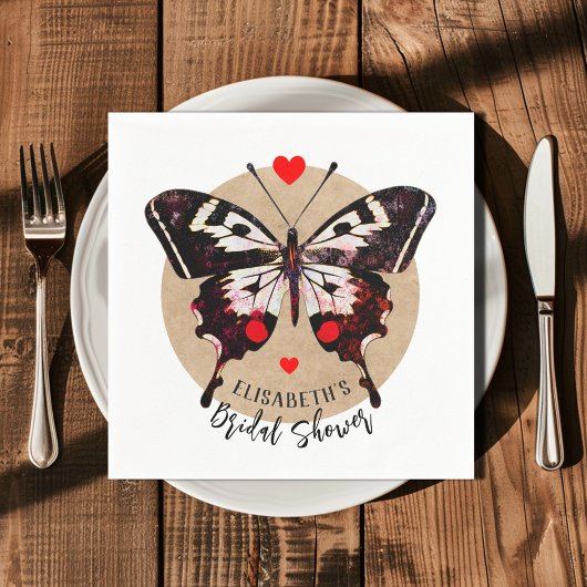 かわいいグランジヴィンテージ蝶とハート名を追加 スタンダードカクテルナプキン