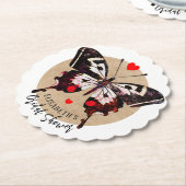 かわいいグランジヴィンテージ蝶とハート名を追加 ペーパーコースター (アングル)