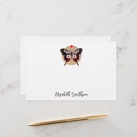 かわいいグランジヴィンテージ蝶とハート名を追加 便箋 (正面/裏面インサイチュ)