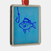 かわいいグランジ青い魚と魚釣りのフック メタルオーナメント (右)