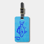 かわいいグランジ青い魚と魚釣りのフック ラゲッジタグ (正面縦)