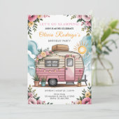 かわいいグランピング女子のボヘミアンスタイル キャンピングカー誕生日パーティー 招待状 (スタンド正面)