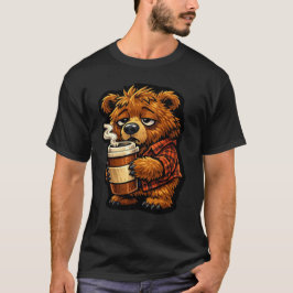 かわいいグリズリーベア コーヒー好き ユニークコーヒーデザイン Tシャツ