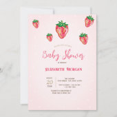 かわいいグリッターいちごドット赤ちゃんシャワー 招待状 (正面)