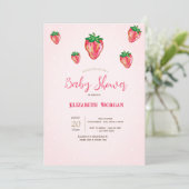 かわいいグリッターいちごドット赤ちゃんシャワー 招待状 (スタンド正面)