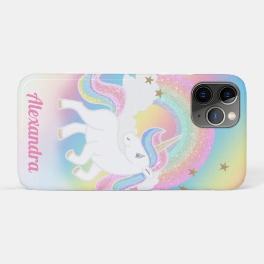 かわいいグリッターの虹と一角獣名前をカスタムする Case-Mate iPhoneケース (裏面(横))