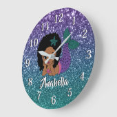 かわいいグリッターアフリカンアメリカン・マーメイド ラージ壁時計 (傾斜)