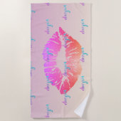 かわいいグリッターグラデーション唇、メイクアップ ビーチタオル (正面)