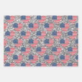 かわいいグリッターハート愛国的アメリカ合衆国国旗 ラッピングペーパーシート (正面3)