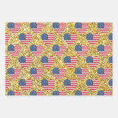 かわいいグリッターハート愛国的アメリカ合衆国国旗 ラッピングペーパーシート (正面3)