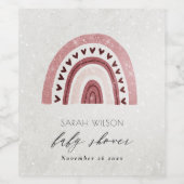 かわいいグリッターピンク赤面ハートレインボーベビーシャワー ワインラベル (シングルラベル)