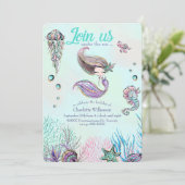かわいいグリッターマーメイドと茶色の髪の招待状 招待状 (スタンド正面)