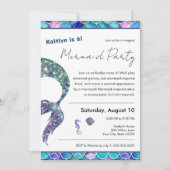 かわいいグリッターマーメイドガールズバースデーパーティー 招待状 (正面)