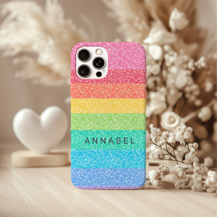 かわいいグリッターレインボーストライプズカラフルパターン名 iPhone 16 PROケース