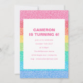 かわいいグリッターレインボーストライプズカラフル6th誕生日 招待状 (正面)