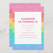 かわいいグリッターレインボーストライプズカラフル6th誕生日 招待状 (正面/裏面)