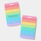かわいいグリッターレインボーストライプ名前をカスタムする バッジ (正面＆裏面)