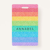 かわいいグリッターレインボーストライプ名前をカスタムする バッジ (正面)