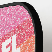 かわいいグリッターレインボーストライプ名前をカスタムする ピックルボールラケット (左詳細)