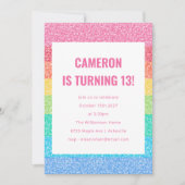 かわいいグリッターレインボーストライプ誕生日 招待状 (正面)