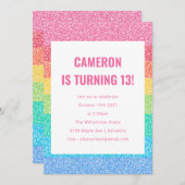 かわいいグリッターレインボーストライプ誕生日 招待状 (正面/裏面)