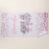 かわいいグリッター人形の少女の名前（ピンク） ビーチタオル (正面)