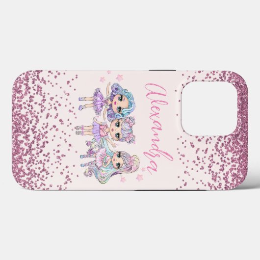 かわいいグリッター人形の少女の名前(ピンク) Case-Mate iPhoneケース (裏面 (横))