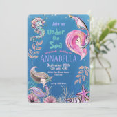 かわいいグリッター人魚ザシーアンダーザシーパーティー 招待状 (スタンド正面)