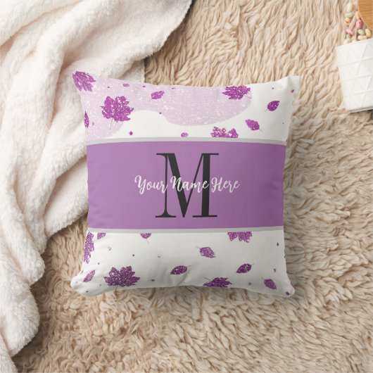 かわいいグリッター秋の紅葉ピンクあなたの名前を追加 クッション (ブランケット)