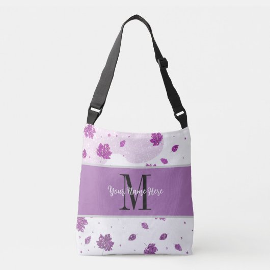 かわいいグリッター秋の紅葉ピンクあなたの名前を追加 クロスボディバッグ (正面)