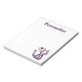 かわいいグリッター紫色の猫とピンクと赤いハート ノートパッド (回転)