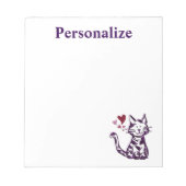 かわいいグリッター紫色の猫とピンクと赤いハート ノートパッド (正面)