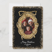 かわいいグリッター金ゴールドメリークリスマスファミリーフォト 招待状 (正面)