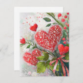 かわいいグリッター ハート バレンタイン シーズンカード (正面/裏面)