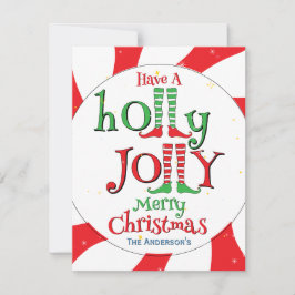 かわいいグリッター ホリデー ジョリー メリークリスマス エルフ シーズンカード