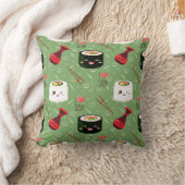 かわいいグリーンかわいいすし柄 クッション (ブランケット)