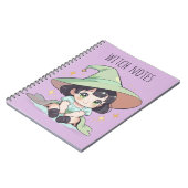かわいいグリーンかわいいベビーウィッチガールスパイラル ノートブック (左側)