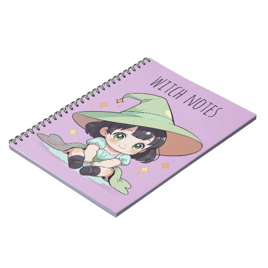 かわいいグリーンかわいいベビーウィッチガールスパイラル ノートブック (左側)