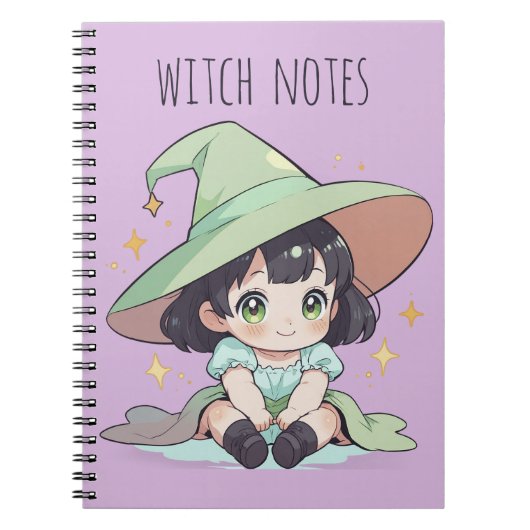 かわいいグリーンかわいいベビーウィッチガールスパイラル ノートブック (正面)