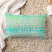 かわいいグリーンとティール（緑がかった色）アステカスタイル ランバークッション (ブランケット)