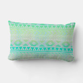 かわいいグリーンとティール（緑がかった色）アステカスタイル ランバークッション (裏面)