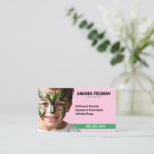 かわいいグリーンとピンクのパーティー絵画顔 名刺 (スタンド正面)